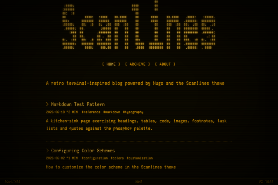 The Scanlines theme rendered in amber